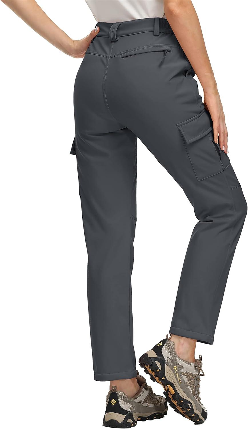 imageTACVASEN Hiking Pants for Women Warm Fleece Lining Soft Shell Pants Multi Pockets Dark Grey S