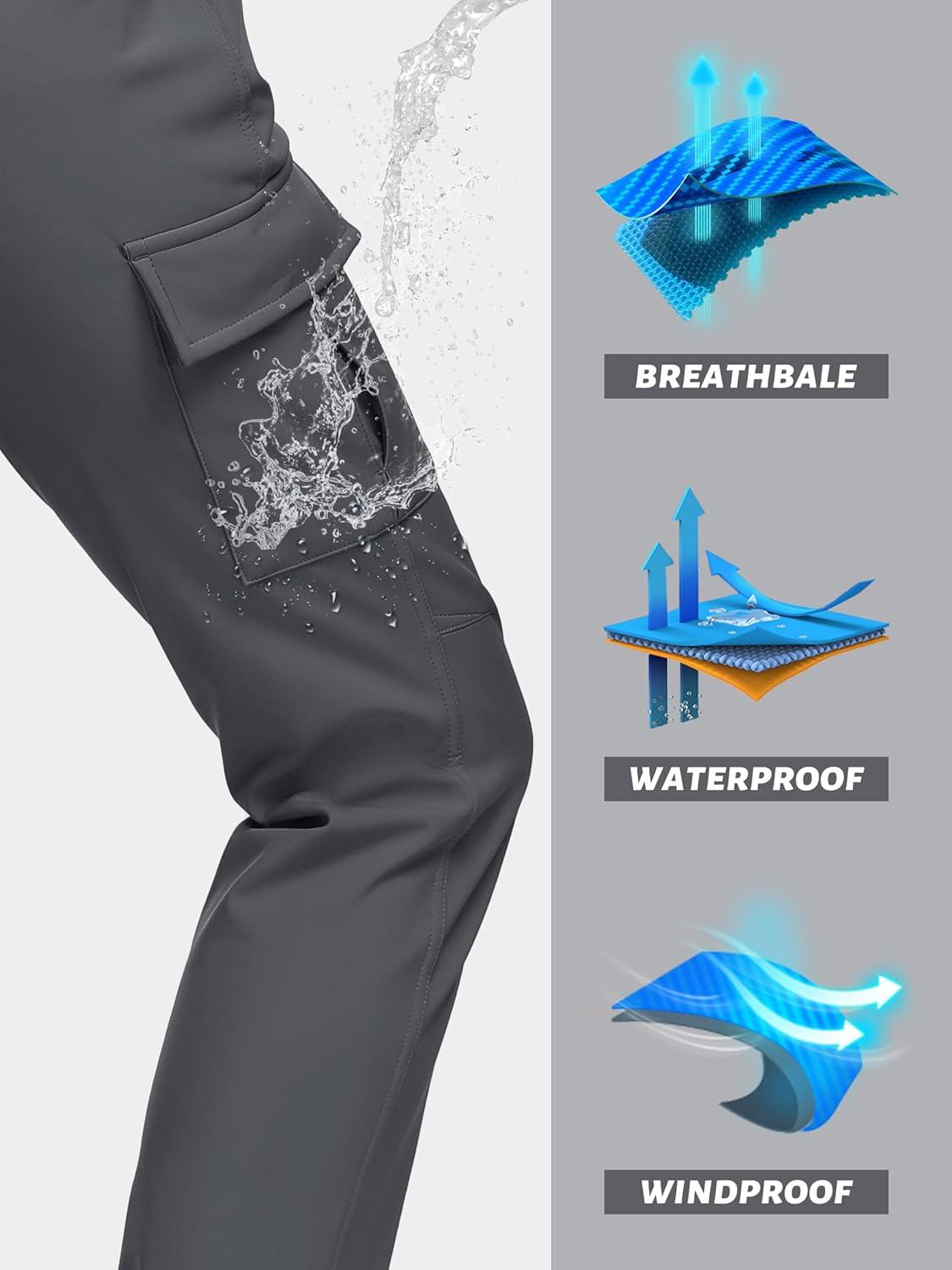imageTACVASEN Hiking Pants for Women Warm Fleece Lining Soft Shell Pants Multi Pockets Dark Grey S