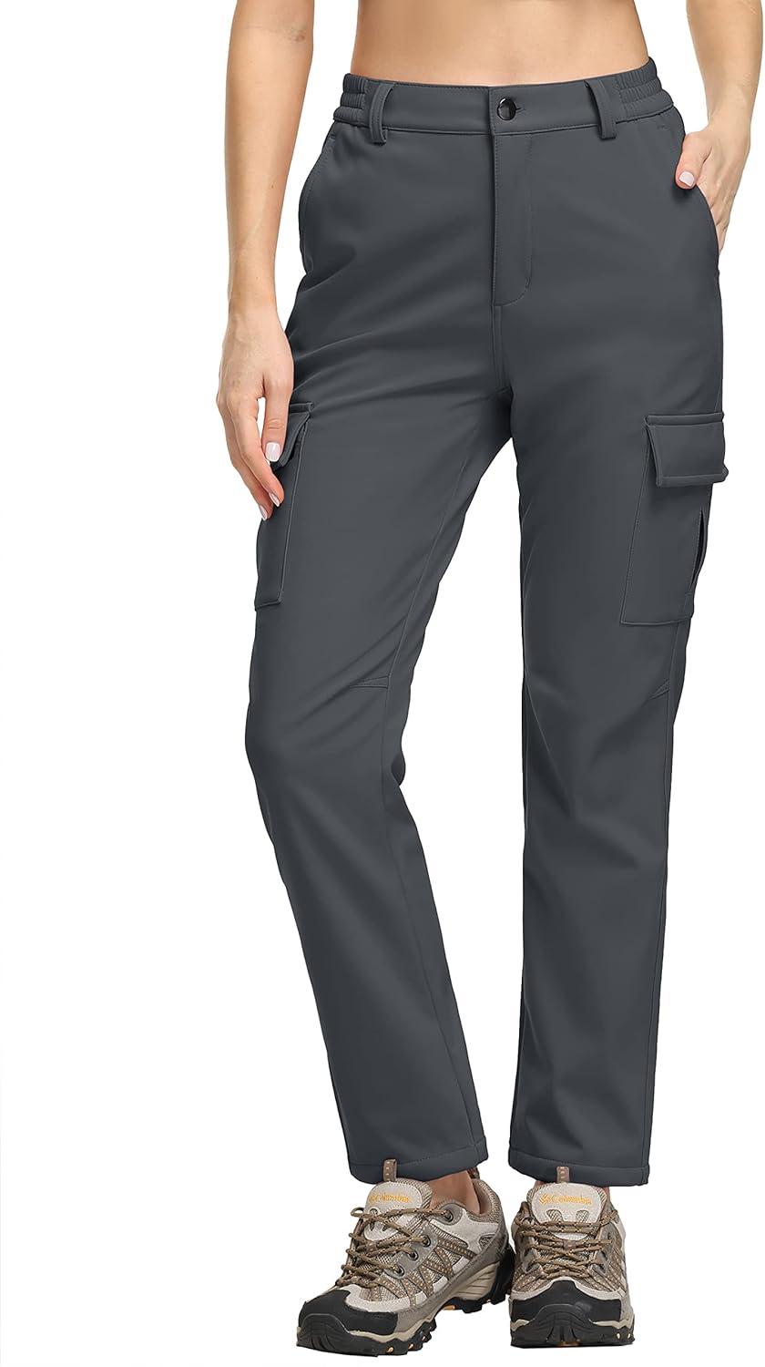 imageTACVASEN Hiking Pants for Women Warm Fleece Lining Soft Shell Pants Multi Pockets Dark Grey S