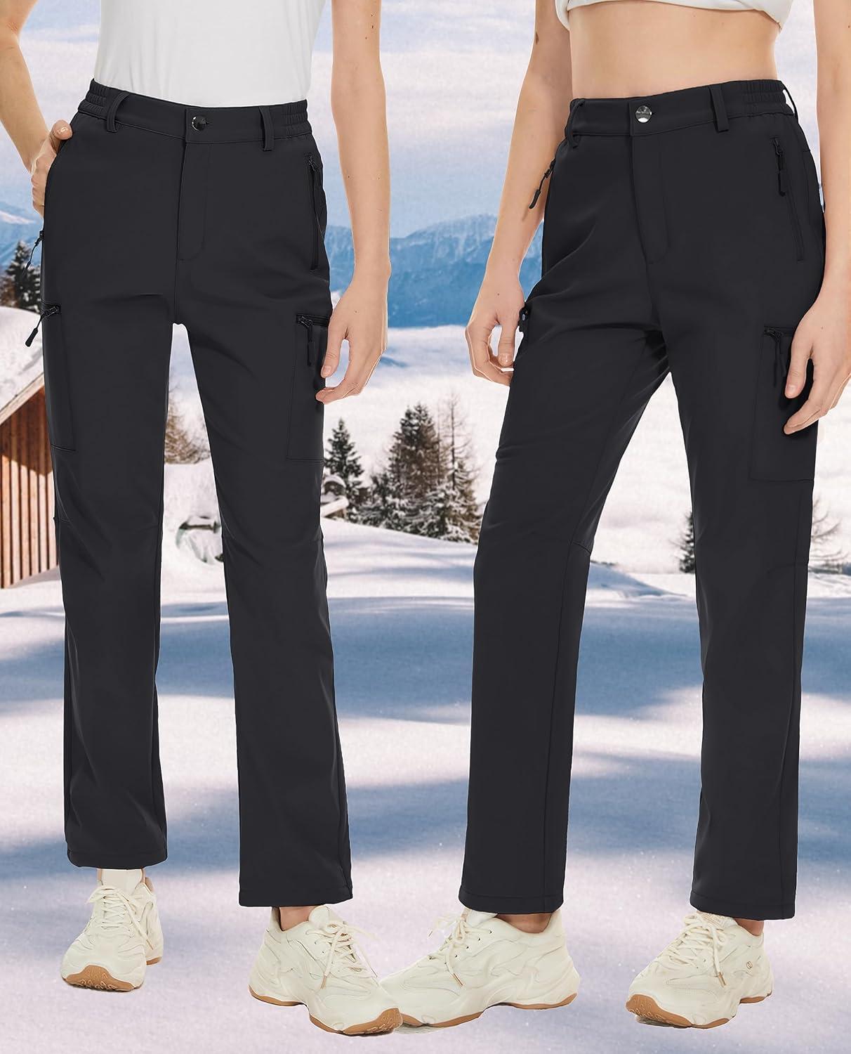 imageTACVASEN Winter Pants for Women Warm Outdoor Hiking Snow Ski Pants Fleece Sports Hiking Pants Insulated Pants with Zipper Pockets
