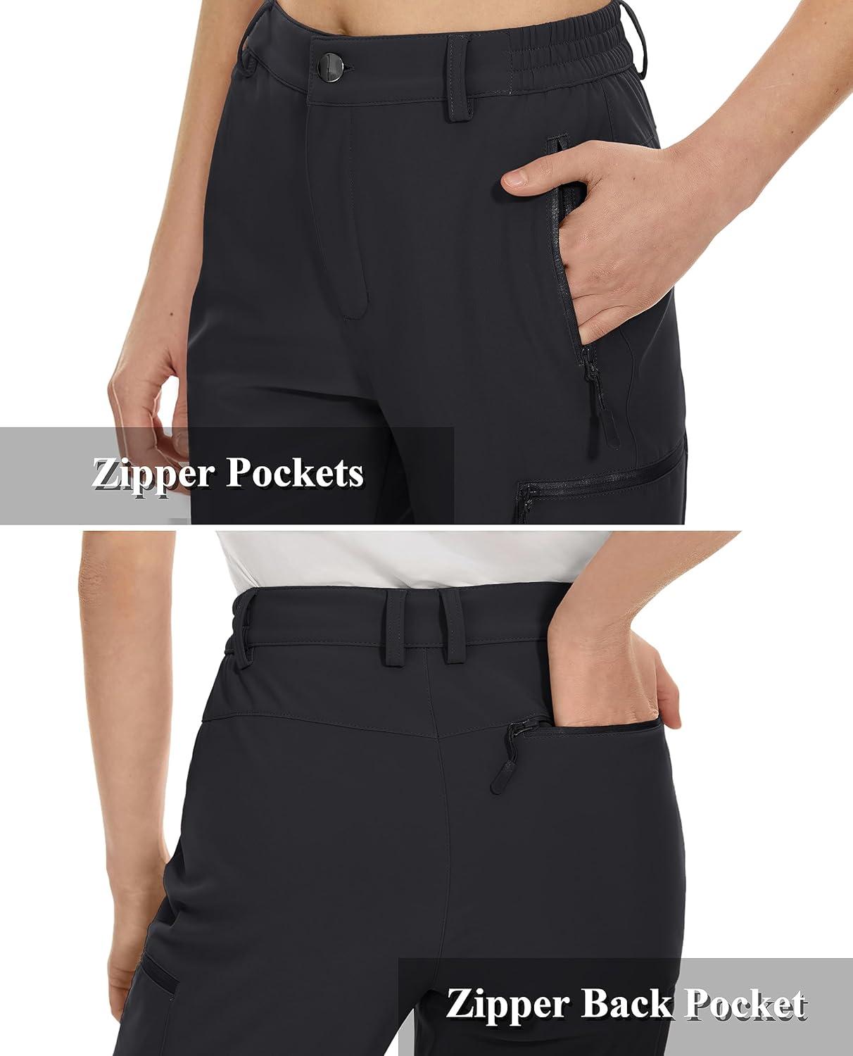 imageTACVASEN Winter Pants for Women Warm Outdoor Hiking Snow Ski Pants Fleece Sports Hiking Pants Insulated Pants with Zipper Pockets
