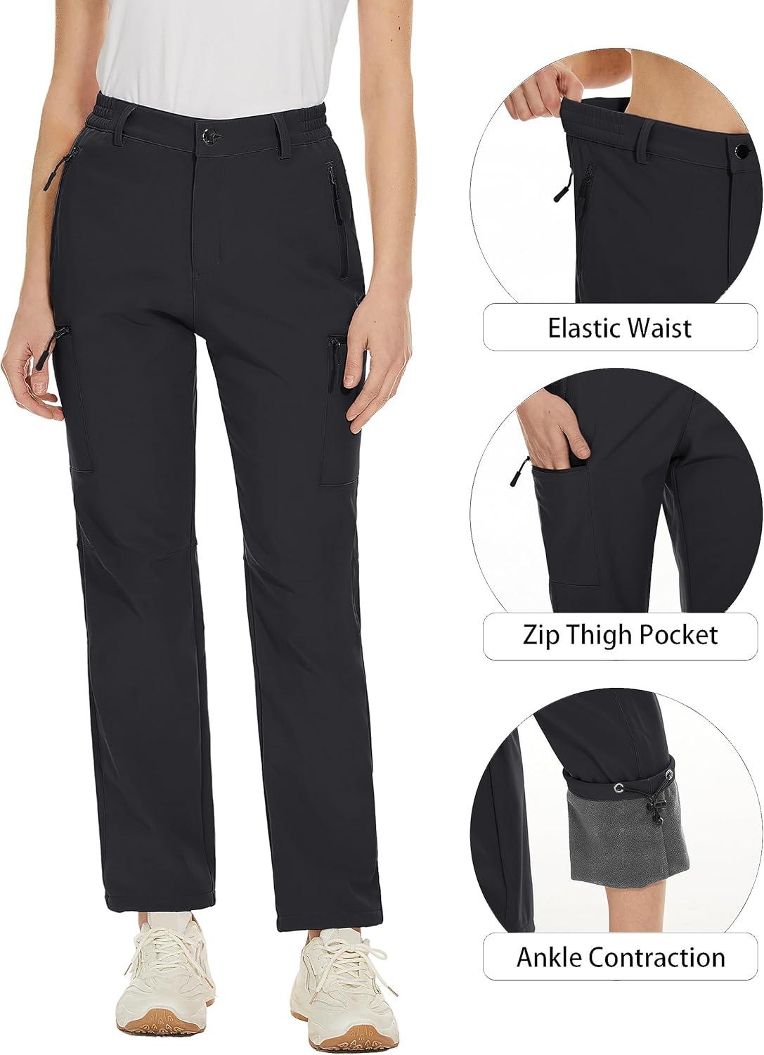 imageTACVASEN Winter Pants for Women Warm Outdoor Hiking Snow Ski Pants Fleece Sports Hiking Pants Insulated Pants with Zipper Pockets