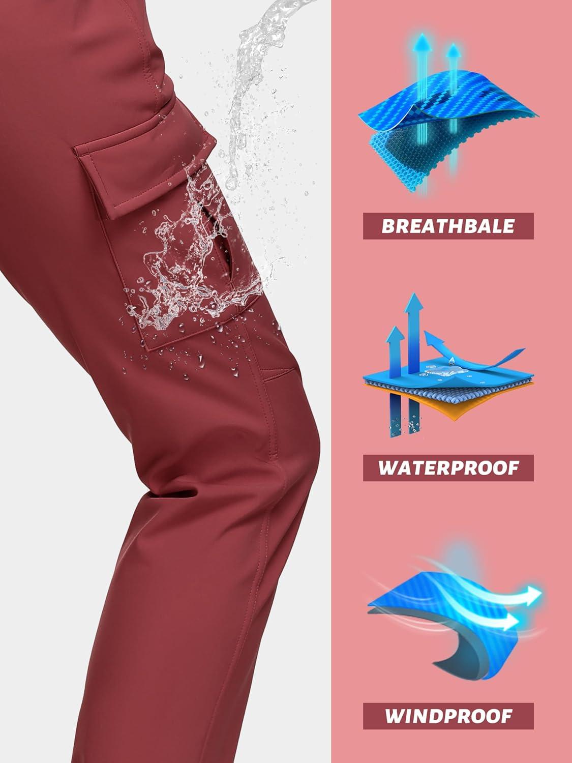 imageTACVASEN Womens Hiking Snow Pants Water Repellent Ski Snowboard Soft Shell Pants Dark Orange XXL