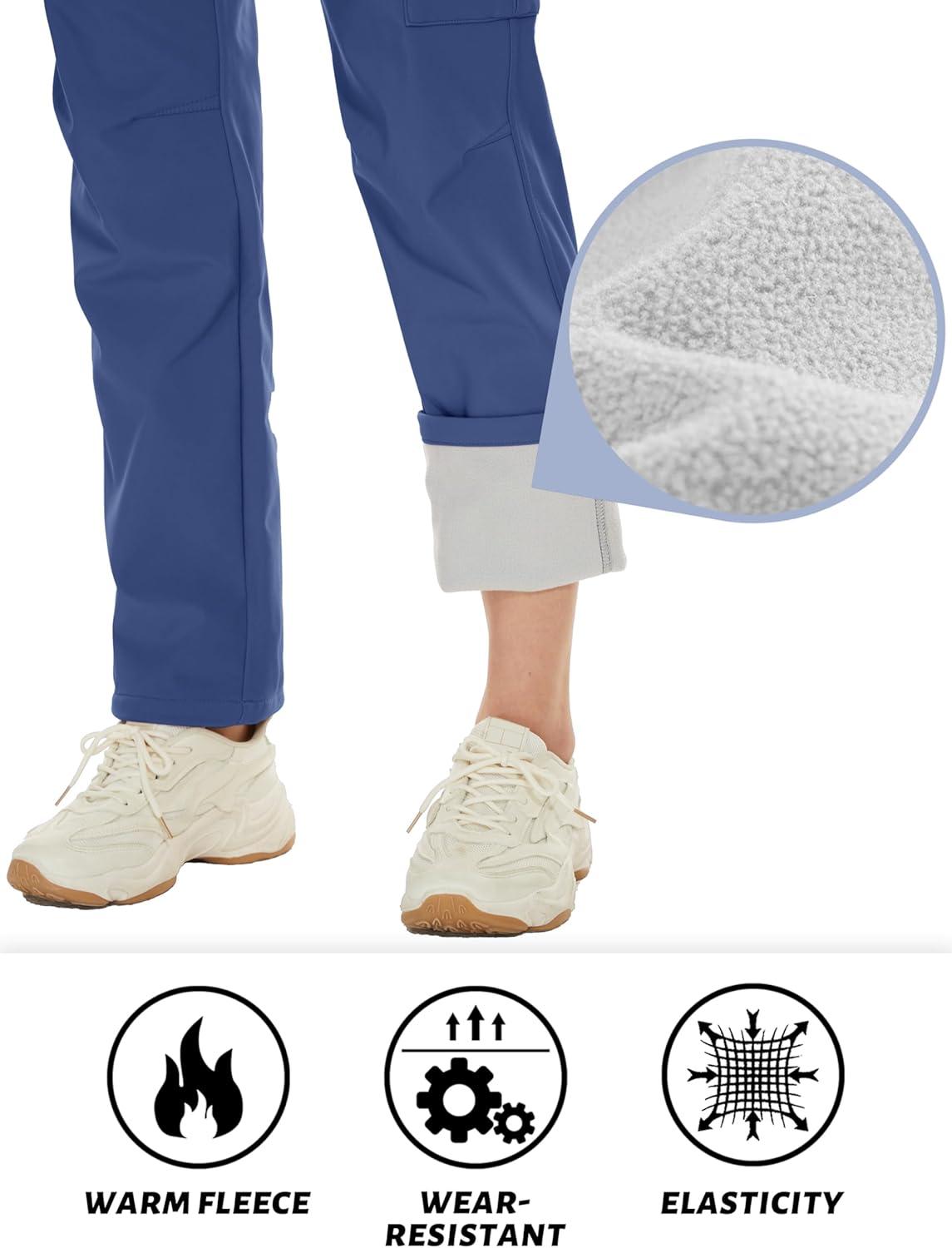 imageTACVASEN Womens Outdoor Fleece Lined Hiking Pants Windproof Snow Pants Work Pants Blue Grey XL