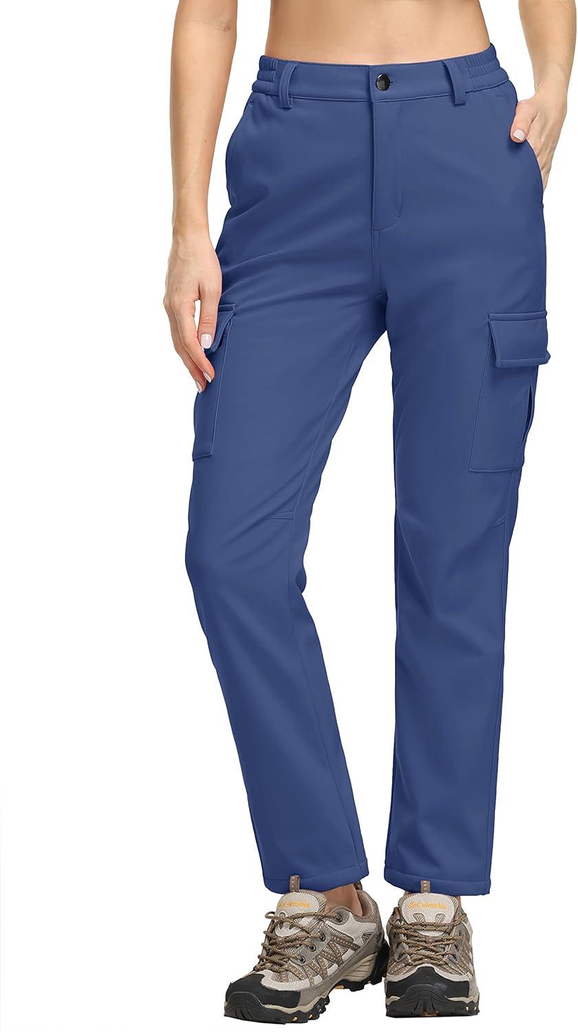 imageTACVASEN Womens Outdoor Fleece Lined Hiking Pants Windproof Snow Pants Work Pants Blue Grey XL