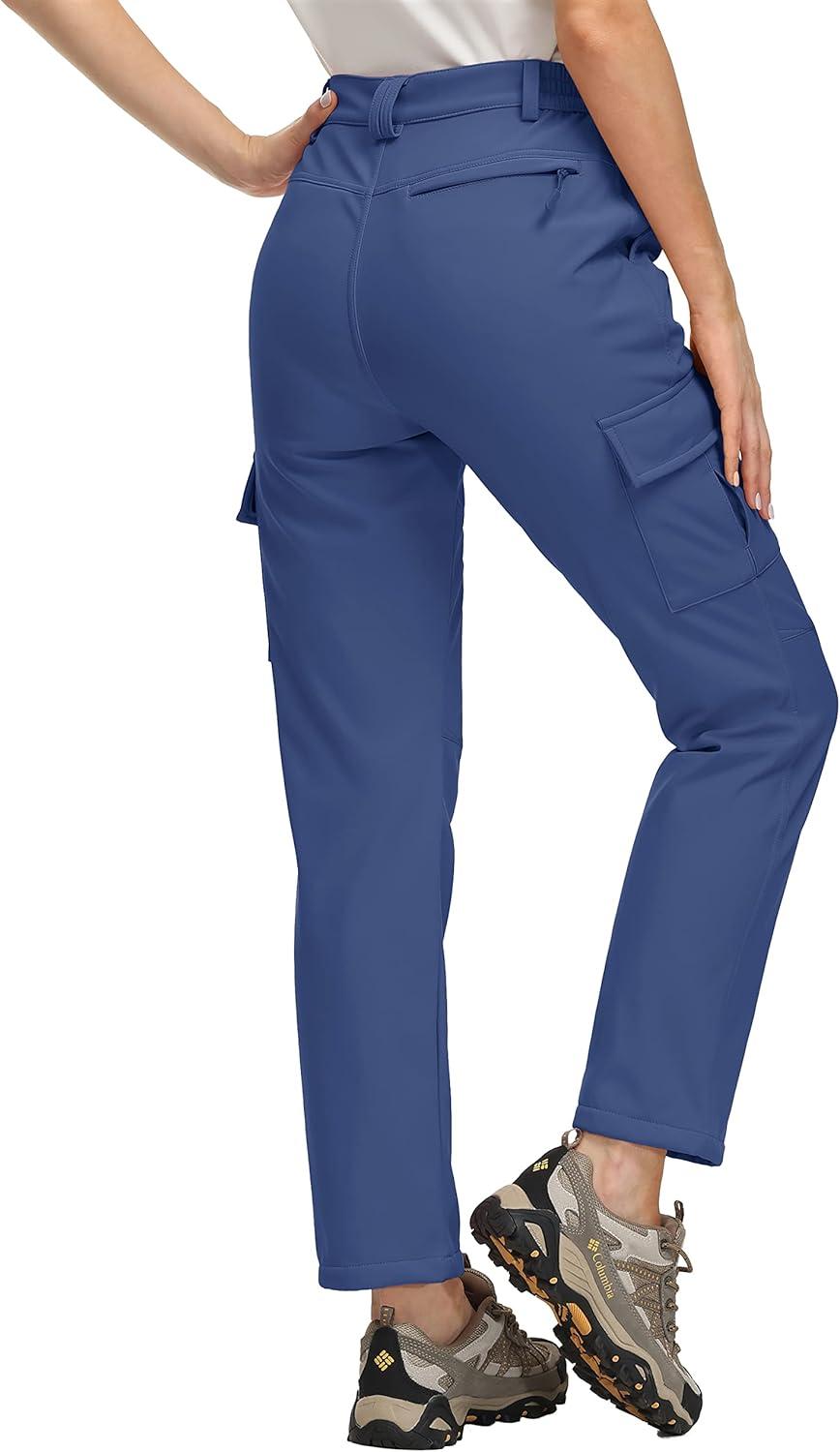 imageTACVASEN Womens Outdoor Fleece Lined Hiking Pants Windproof Snow Pants Work Pants Blue Grey XL
