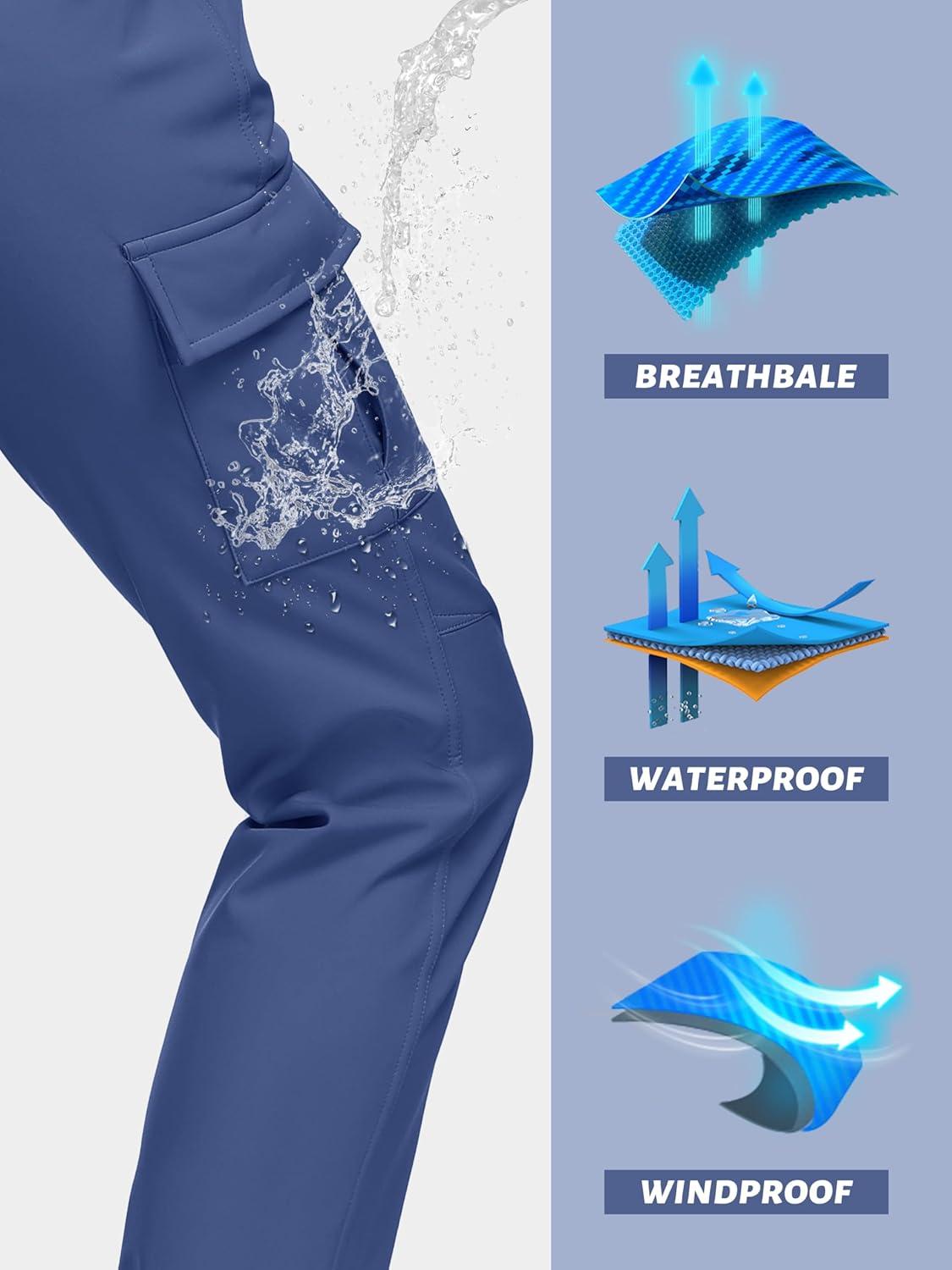 imageTACVASEN Womens Outdoor Fleece Lined Hiking Pants Windproof Snow Pants Work Pants Blue Grey XL