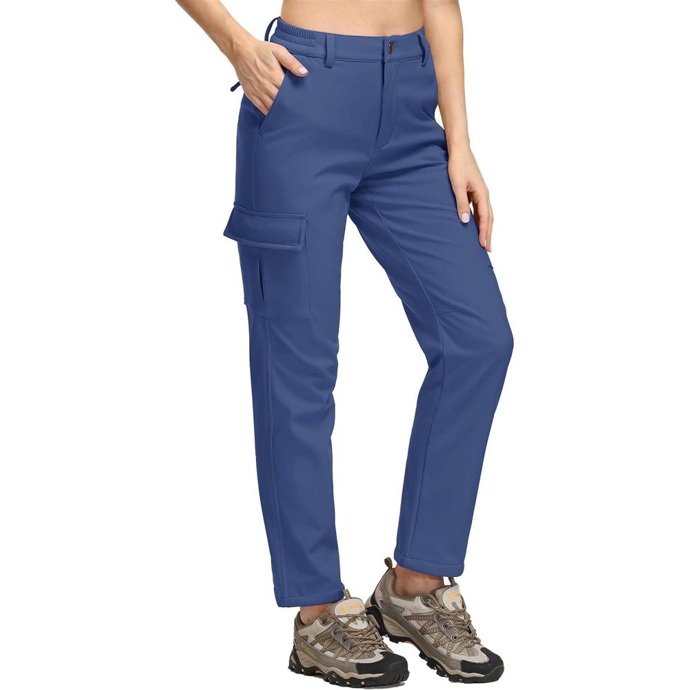 imageTACVASEN Womens Outdoor Fleece Lined Hiking Pants Windproof Snow Pants Work Pants Blue Grey XL