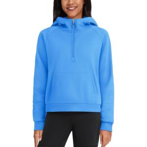 imageTACVASEN Women Winter Sweatshirt Long Sleeve Half Zip Pullover Sweatshirt Casual Fleece HoodieAzure
