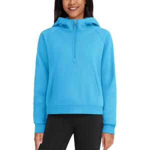 imageTACVASEN Women Winter Sweatshirt Long Sleeve Half Zip Pullover Sweatshirt Casual Fleece HoodieBright Blue