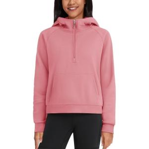 imageTACVASEN Women Winter Sweatshirt Long Sleeve Half Zip Pullover Sweatshirt Casual Fleece HoodieGrey Pink