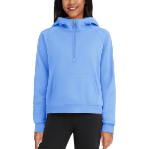 imageTACVASEN Women Winter Sweatshirt Long Sleeve Half Zip Pullover Sweatshirt Casual Fleece HoodieLight Blue