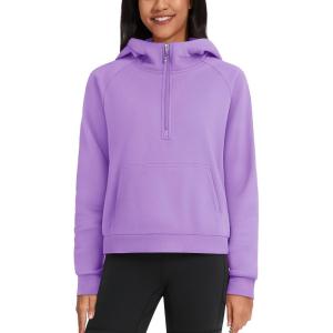 imageTACVASEN Women Winter Sweatshirt Long Sleeve Half Zip Pullover Sweatshirt Casual Fleece HoodieLight Purple