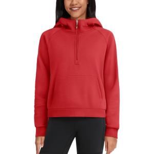 imageTACVASEN Women Winter Sweatshirt Long Sleeve Half Zip Pullover Sweatshirt Casual Fleece HoodieTomato Red