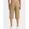 imageTACVASEN Mens Long Cargo Shorts Cotton Below Knee Capris with 6 Pockets Drawstring Elastic Waistband Capri Pants02khaki