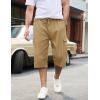 imageTACVASEN Mens Long Cargo Shorts Cotton Below Knee Capris with 6 Pockets Drawstring Elastic Waistband Capri Pants02khaki