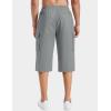 imageTACVASEN Mens Long Cargo Shorts Cotton Below Knee Capris with 6 Pockets Drawstring Elastic Waistband Capri Pants03lgray