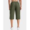 imageTACVASEN Mens Long Cargo Shorts Cotton Below Knee Capris with 6 Pockets Drawstring Elastic Waistband Capri Pants04armygreen