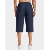 imageTACVASEN Mens Long Cargo Shorts Cotton Below Knee Capris with 6 Pockets Drawstring Elastic Waistband Capri Pants05navy
