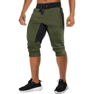 imageTACVASEN Mens 34 Long Cotton Casual Shorts Jogger Capri Pants Zipper Army Green