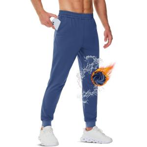 imageTACVASEN Mens Fleece Lined Joggers with Pockets Winter Warm Sweatpants Water Resistant Gym Workout Athletic Pants MenBluegray