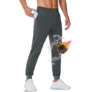 imageTACVASEN Mens Fleece Lined Joggers with Pockets Winter Warm Sweatpants Water Resistant Gym Workout Athletic Pants MenDarkgrey