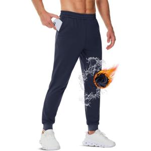 imageTACVASEN Mens Fleece Lined Joggers with Pockets Winter Warm Sweatpants Water Resistant Gym Workout Athletic Pants MenNavy