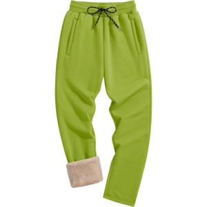 imageTACVASEN Mens Fleece Winter Pants Warm Sherpa Lined Sweatpants Heavyweight Thermal Lounge Athletic Track JoggersAvocado Green