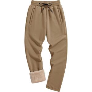 imageTACVASEN Mens Fleece Winter Pants Warm Sherpa Lined Sweatpants Heavyweight Thermal Lounge Athletic Track JoggersBrown