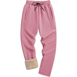 imageTACVASEN Mens Fleece Winter Pants Warm Sherpa Lined Sweatpants Heavyweight Thermal Lounge Athletic Track JoggersGrey Pink