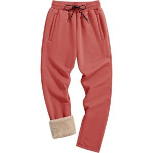 imageTACVASEN Mens Fleece Winter Pants Warm Sherpa Lined Sweatpants Heavyweight Thermal Lounge Athletic Track JoggersOrange Red