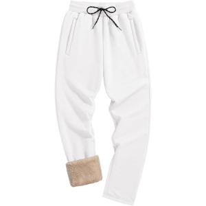 imageTACVASEN Mens Fleece Winter Pants Warm Sherpa Lined Sweatpants Heavyweight Thermal Lounge Athletic Track JoggersWhite