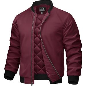 imageTACVASEN Mens Bomber Jackets Casual Fall Winter Warm Windbreaker Full Zip Windproof Outwear ColorBlocking CoatsBurgundy