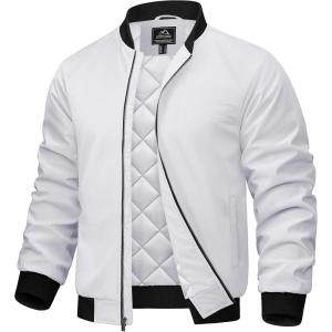 imageTACVASEN Mens Bomber Jackets Casual Fall Winter Warm Windbreaker Full Zip Windproof Outwear ColorBlocking CoatsWhite