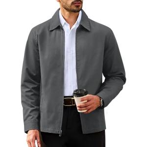 imageTACVASEN Mens Cotton Jacket Full Zip Up Work Jackets Turndown Collar Business Casual Windbreaker with 3 PocketsDark Grey