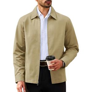 imageTACVASEN Mens Cotton Jacket Full Zip Up Work Jackets Turndown Collar Business Casual Windbreaker with 3 PocketsKhaki