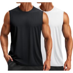 imageTACVASEN Sleeveless Shirts for Men 2Pack Quick Dry Tank Tops Lightweight UPF 50 Running Gym Workout Muscle ShirtsBlackWhite