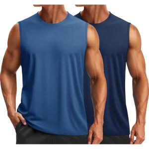 imageTACVASEN Sleeveless Shirts for Men 2Pack Quick Dry Tank Tops Lightweight UPF 50 Running Gym Workout Muscle ShirtsBlue GreyNavy