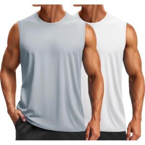 imageTACVASEN Sleeveless Shirts for Men 2Pack Quick Dry Tank Tops Lightweight UPF 50 Running Gym Workout Muscle ShirtsLight GreyWhite