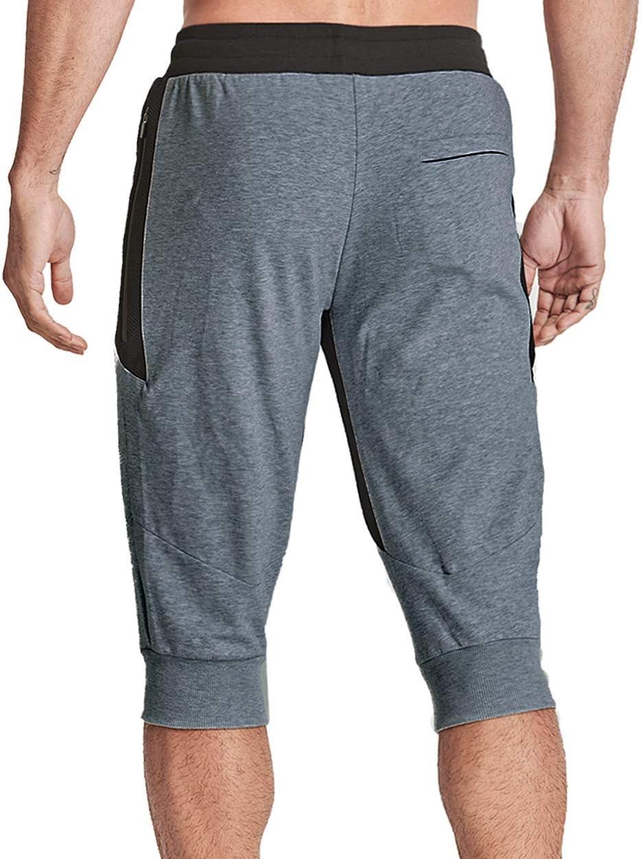 imageTACVASEN Mens 34 Long Cotton Casual Shorts Jogger Capri Pants Zipper Black