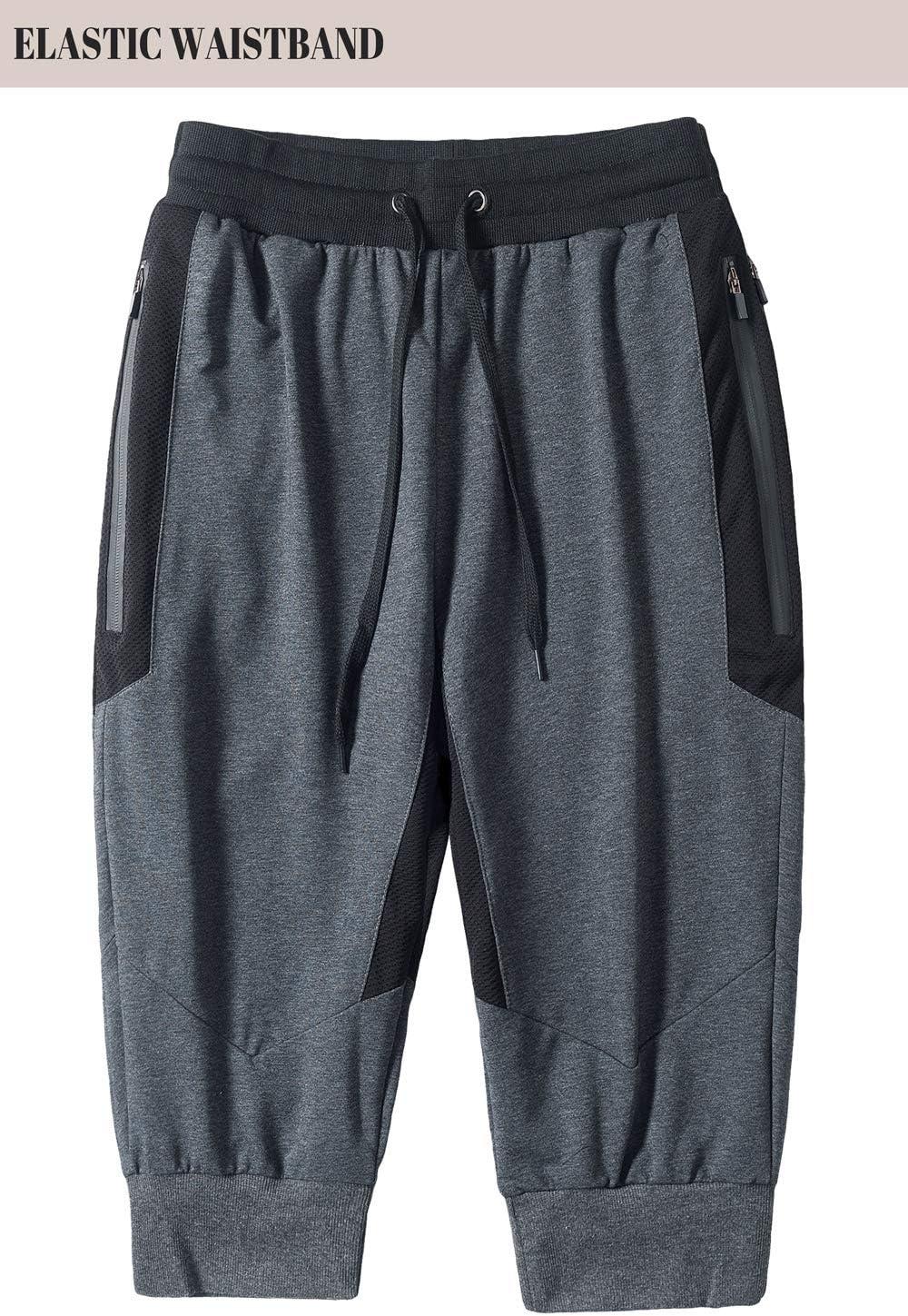 imageTACVASEN Mens 34 Long Cotton Casual Shorts Jogger Capri Pants Zipper Black