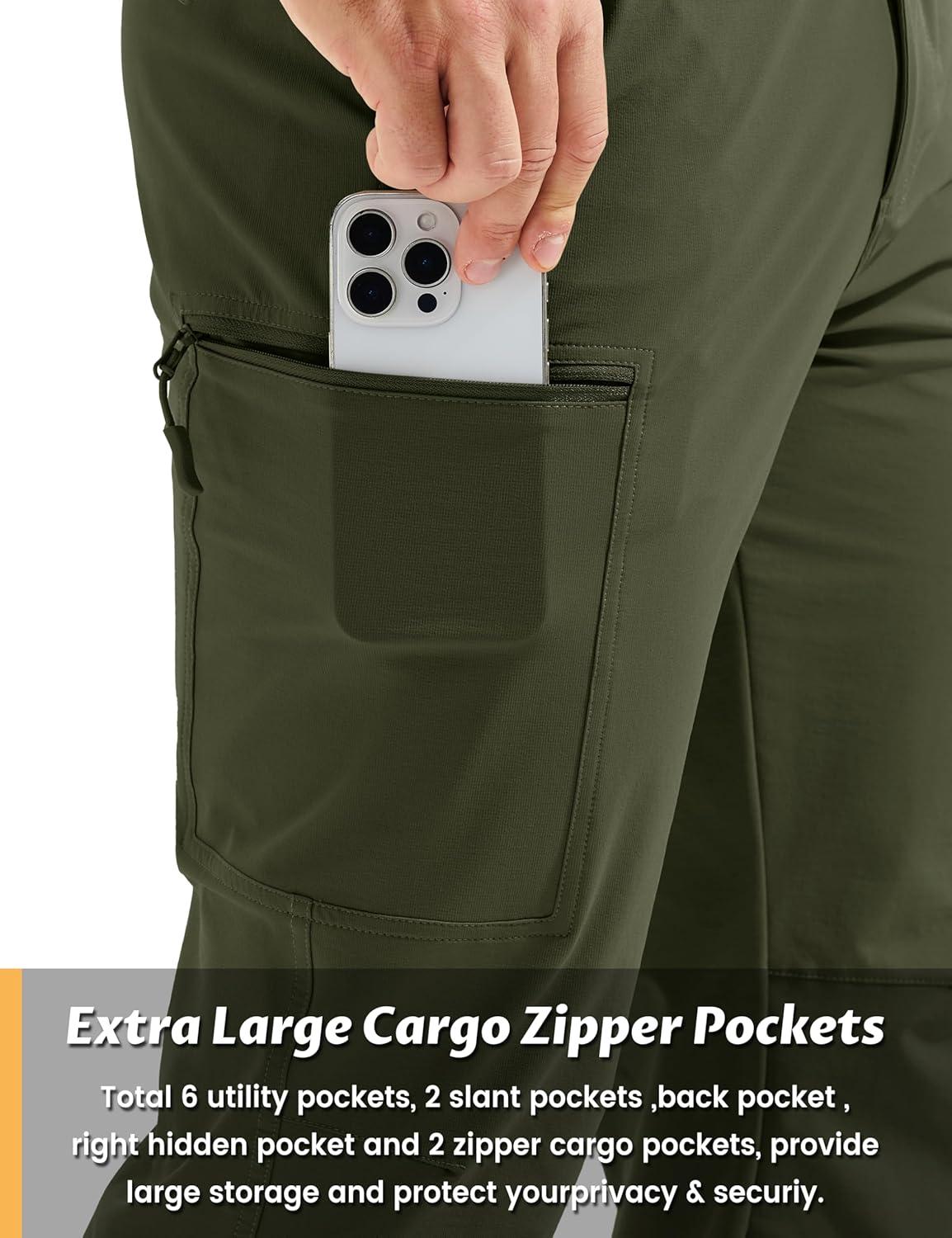 imageTACVASEN Mens Hiking Cargo Pants with 6 Pockets Lightweight Water Resistant Quick Dry Travel Pants for Men Work OutdoorArmy Green