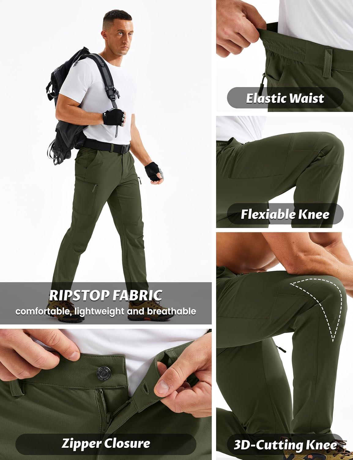 imageTACVASEN Mens Hiking Cargo Pants with 6 Pockets Lightweight Water Resistant Quick Dry Travel Pants for Men Work OutdoorArmy Green
