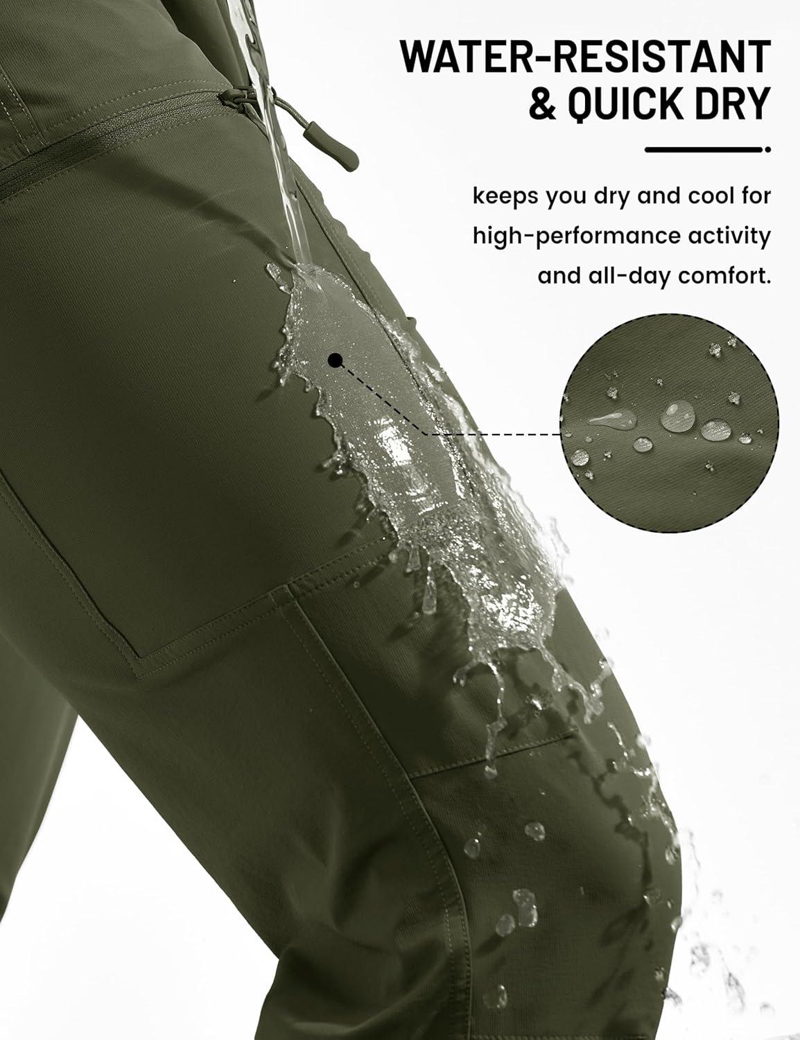 imageTACVASEN Mens Hiking Cargo Pants with 6 Pockets Lightweight Water Resistant Quick Dry Travel Pants for Men Work OutdoorArmy Green