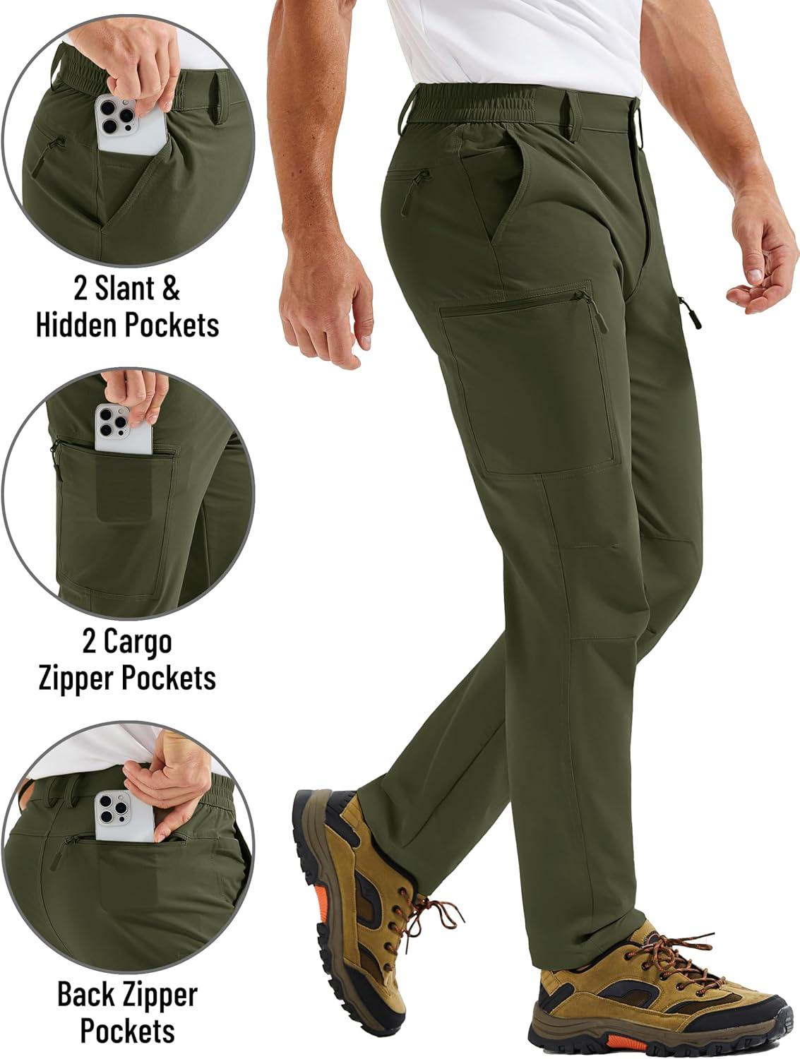 imageTACVASEN Mens Hiking Cargo Pants with 6 Pockets Lightweight Water Resistant Quick Dry Travel Pants for Men Work OutdoorArmy Green