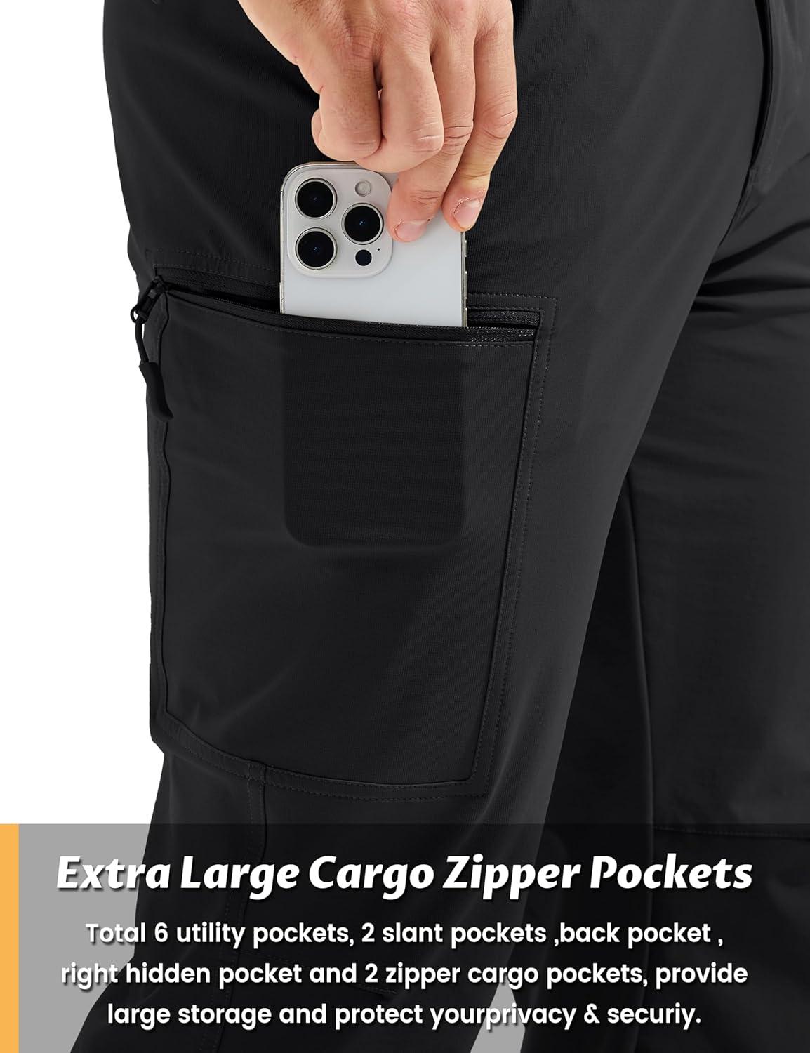 imageTACVASEN Mens Hiking Cargo Pants with 6 Pockets Lightweight Water Resistant Quick Dry Travel Pants for Men Work OutdoorBlack