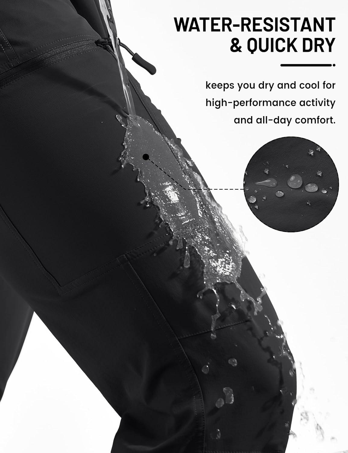 imageTACVASEN Mens Hiking Cargo Pants with 6 Pockets Lightweight Water Resistant Quick Dry Travel Pants for Men Work OutdoorBlack