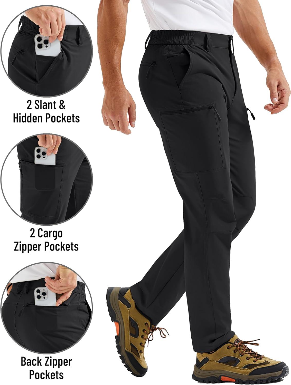 imageTACVASEN Mens Hiking Cargo Pants with 6 Pockets Lightweight Water Resistant Quick Dry Travel Pants for Men Work OutdoorBlack