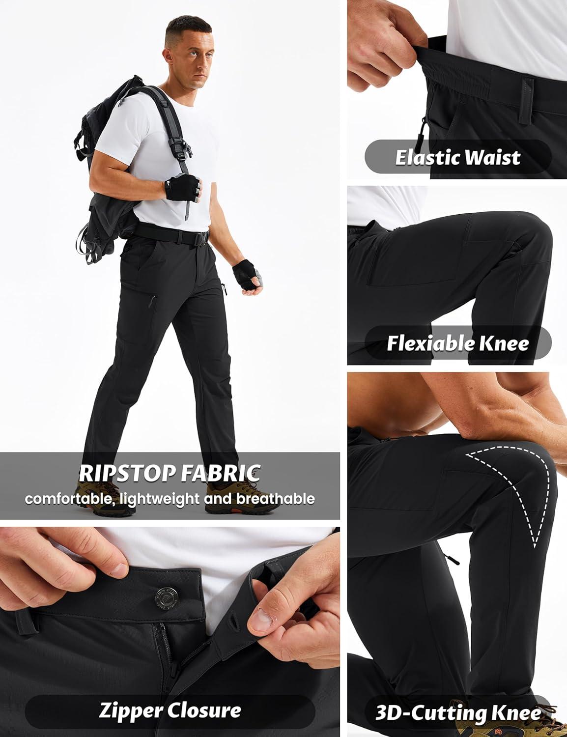 imageTACVASEN Mens Hiking Cargo Pants with 6 Pockets Lightweight Water Resistant Quick Dry Travel Pants for Men Work OutdoorBlack