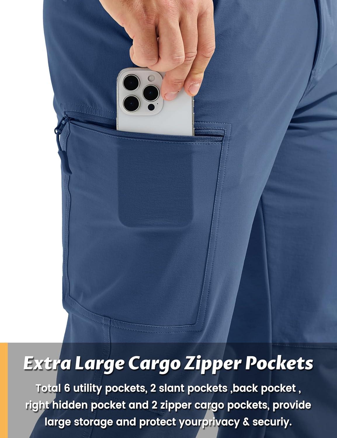 imageTACVASEN Mens Hiking Cargo Pants with 6 Pockets Lightweight Water Resistant Quick Dry Travel Pants for Men Work OutdoorBlue Grey